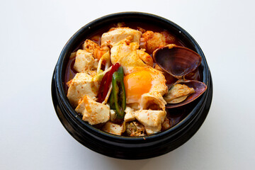 Korean spicy silken tofu stew with seafood