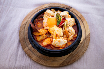 Korean spicy silken tofu stew with seafood