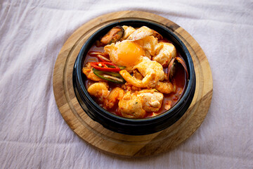 Korean spicy silken tofu stew with seafood