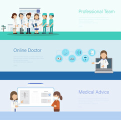 Set of medical banners with doctors and patients flat design vector illustration