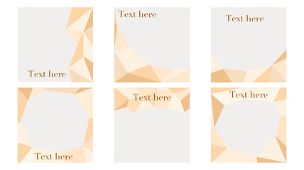 Instagram post frame or template or background set. Square post. Geometric or polygonal abstract wallpaper in diamond or crystal concept in brown, orange and yellow. Vector art
