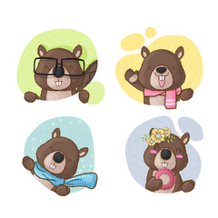 Vector collection of little beavers cartoon illustration for kids.
