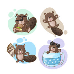 Vector collection of little beavers cartoon illustration for kids.