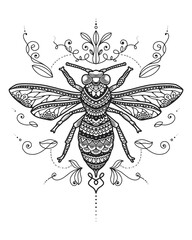 bee mandala coloring page. t-shirt print.