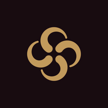 elegant, abstract and minimalist rounded SS monogram with hidden star element in isolated dark background