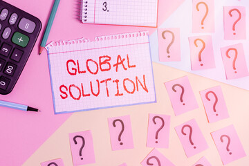 Writing note showing Global Solution. Business concept for prototypes that may resolve different...