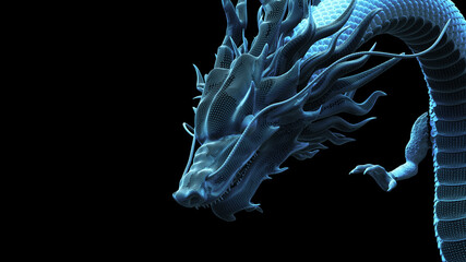 Chinese dragon wire-frame shader digital effect with 3d rendering include alpha path. © FullFrames