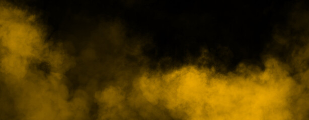 Panoramic fog mist texture overlays. Abstract yellow smoke isolated background for effect, text or copyspace . © Victor