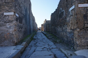 City Street at Ruins of ancient city, Pompeii, ancient roman city, Italy	