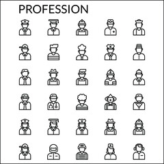 Simple Profession Line Style Contain Such Icon as Doctor, Nurse, Police, Postman, Woman, Engineer, Builder, Clown, businessman, Waitres and more. 64 x 64 Pixel Perfect