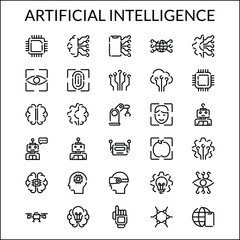 Fototapeta premium Simple Artificial Intelligence Line Style Contain Such Icon as Brain, Gear, Internet, Modern, Facial Recognition, Robots, Robotic, Mechanics, Biometric, Fingerprint and more. 64 x 64 Pixel Perfect
