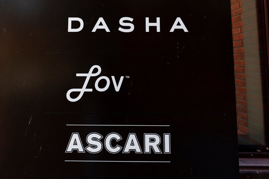 Toronto, Canada - June 16, 2020: Sign of Dasha, Jov and Ascari outside their office in downtown Toronto. 