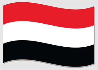 Waving flag of Yemen vector graphic. Waving Yemeni flag illustration. Yemen country flag wavin in the wind is a symbol of freedom and independence.