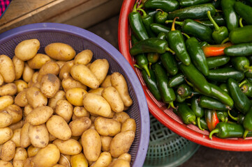 Vegetables in markets in the streets of Panajachel