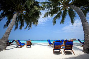 Obraz na płótnie Canvas beach chairs on a tropical beach
