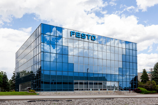Mississauga, Ontario, Canada - June 6, 2020: Festo Canada head office building in Mississauga, Ontario, Canada. Festo is a German multinational industrial control and automation company. 
