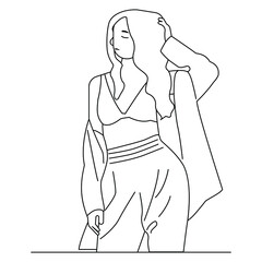 woman pose wearing gray jacket outline vector illustration 