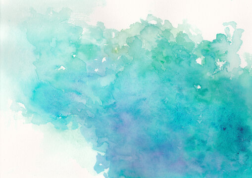 コピースペースのあるエコロジーイメージの青緑色の水彩背景イラスト