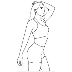 woman pose wearing sport bra and underwear outline vector illustration 