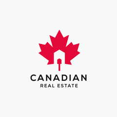 maple canadian leaf with real estate symbol logo design