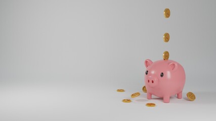 3d Realistic Render Piggy bank, Coin stack and house Closeup Isolated on White Background.