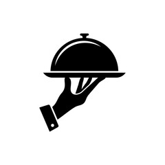 Fototapeta premium Hand holds a tray of food. Vector isolated icon.