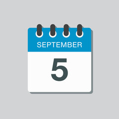 Calendar icon day 5 September, template date days