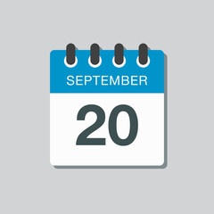 Calendar icon day 20 September, template date days