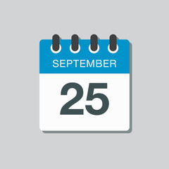 Calendar icon day 25 September, template date days