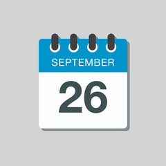 Calendar icon day 26 September, template date days