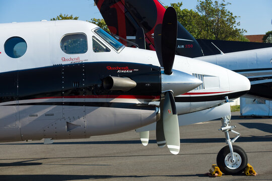 BERLIN - SEPTEMBER 14: Twin-turboprop aircraft Beechcraft King Air, Model B350i, International Aerospace Exhibition "ILA Berlin Air Show", September 14, 2012 in Berlin, Germany