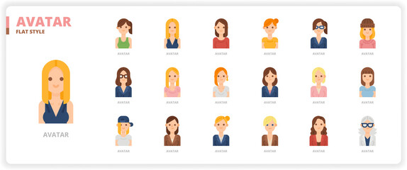Women avatar icon set - obrazy, fototapety, plakaty