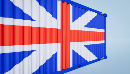 3d rendering of UK trade and business concept design and cargo container.