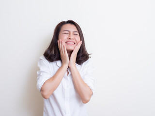 Portrait of young asian woman standing and smiling
