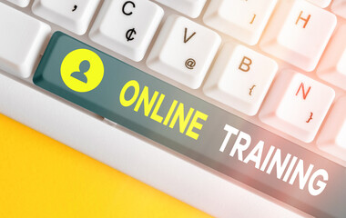 Text sign showing Online Training. Business photo showcasing certain skill is only taught and attainable on the Internet