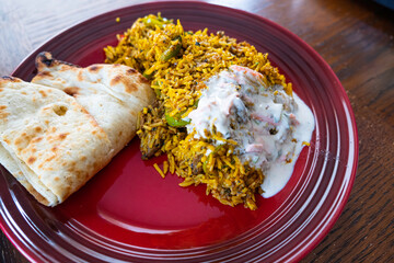Lamb Biryani with Nann Bread and Yogurt