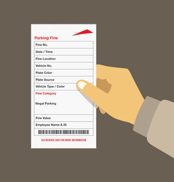 Hand Holding A Fine Ticket. Dubai Transport Officer. Flat Vector Illustration.