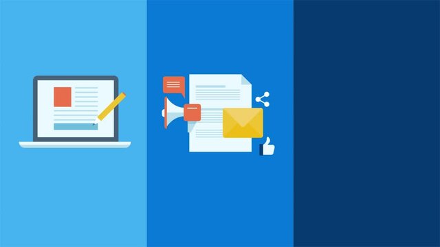 2d animation of content marketing strategy process - copy writing, content publish and promotion, measure content analysis. 4k video clip.