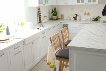 Modern kitchen interior with stylish marble table