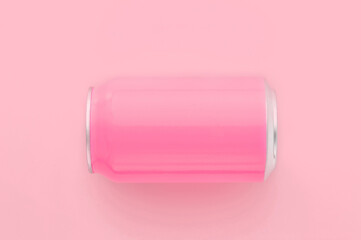 Blank small aluminium soda can mockup. Aluminum pink can mockup on pink background.
