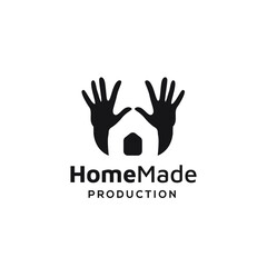 hand vector illustration with home or house symbol for handmade homemade company	
