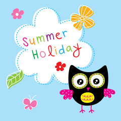 cute owl summer holiday greeting card vector