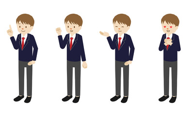 Illustration set of 4 poses of a male High school student standing