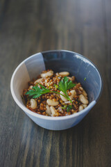 bowl of wheat berry and white bean salad