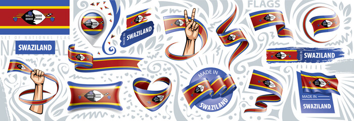 Vector set of the national flag of Swaziland in various creative designs