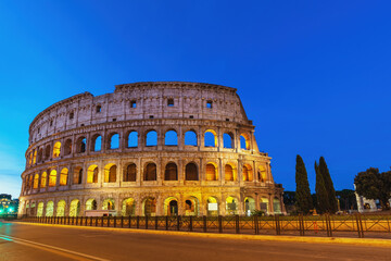 Fototapeta na wymiar Rome Italy night city skyline at Rome Colosseum empty nobody