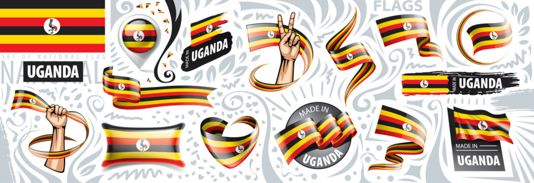 Vector set of the national flag of Uganda in various creative designs