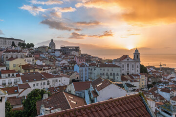 Fototapeta na wymiar Lisbon Portugal sunrise city skyline at Lisbon Alfama district