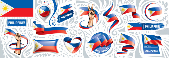 Obraz premium Vector set of the national flag of Philippines in various creative designs