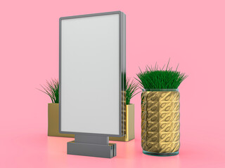 Digital media blank white screen mockup on pink background. 3D illustration